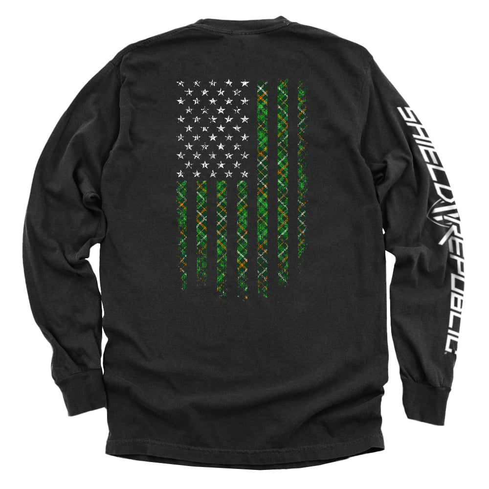 Irish Plaid American Flag Shield Republic