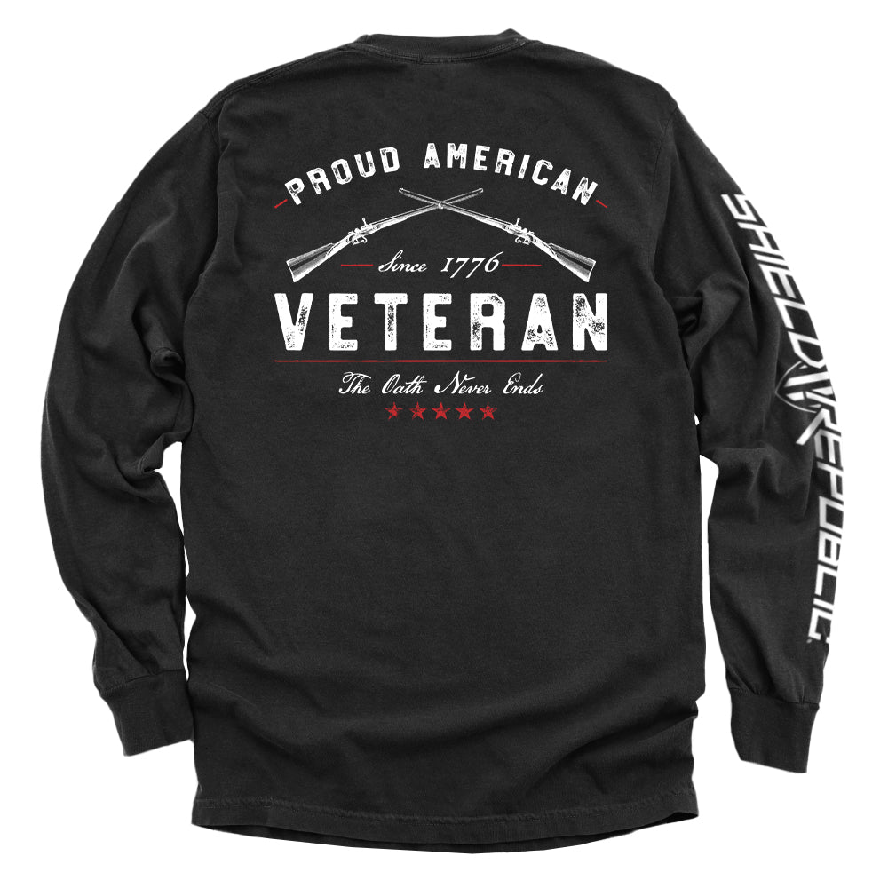 Proud American Veteran The Oath Never Ends Shield Republic