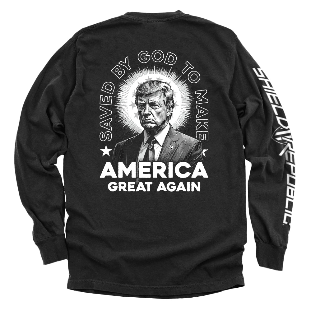 Saved By God to Make America Great Again Shield Republic