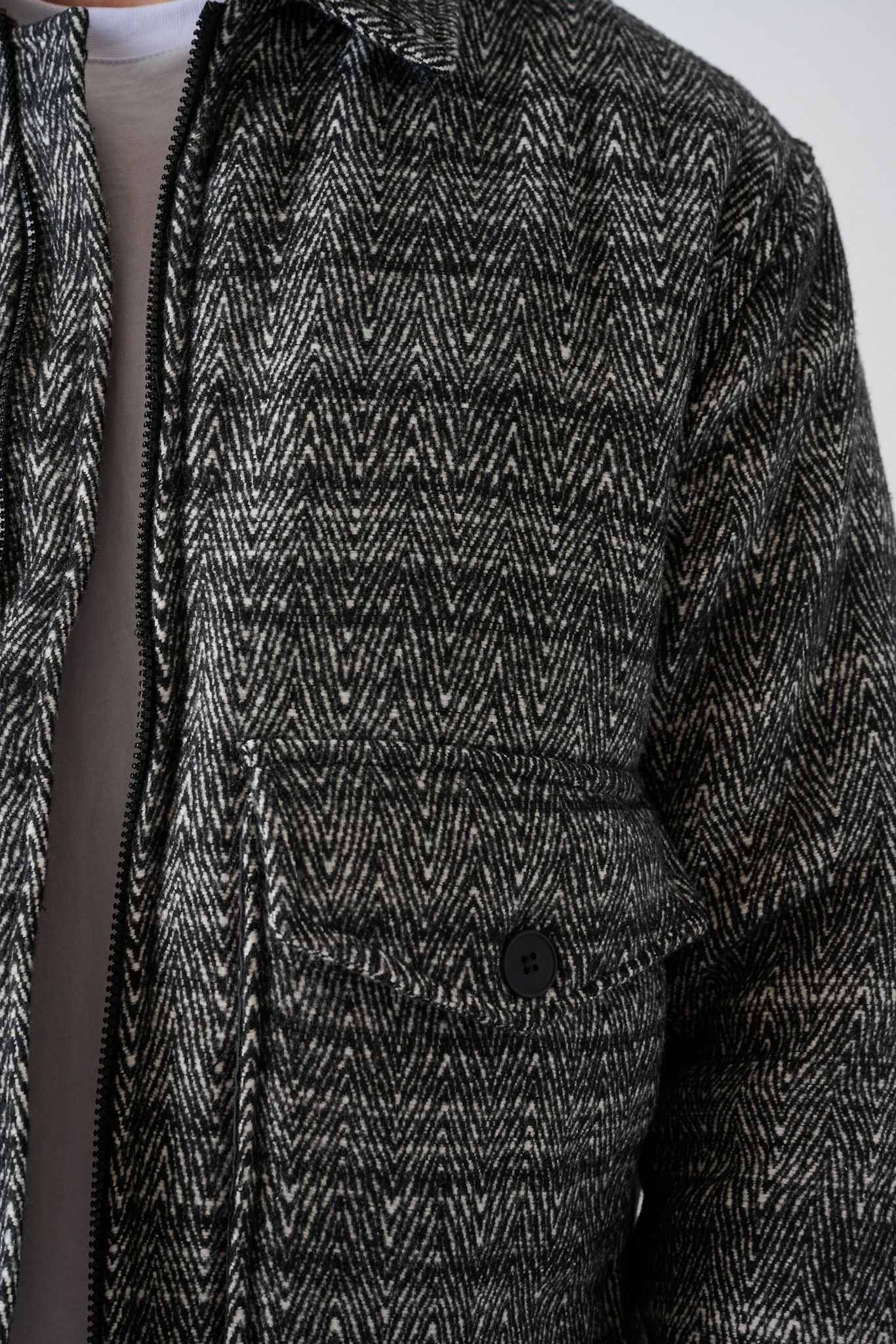 Black-White Patterned Wool-Like Oversized Men’s Jacket Withinblack