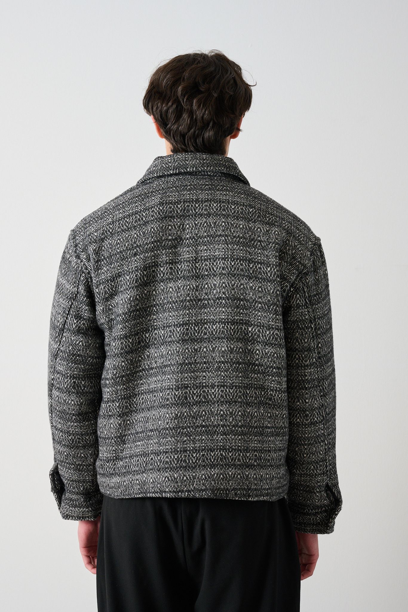 Black-White Patterned Wool-Like Oversized Men’s Jacket Withinblack