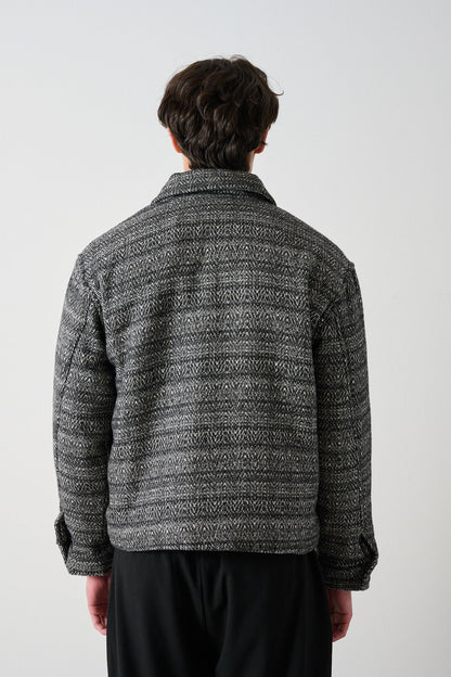 Black-White Patterned Wool-Like Oversized Men’s Jacket Withinblack