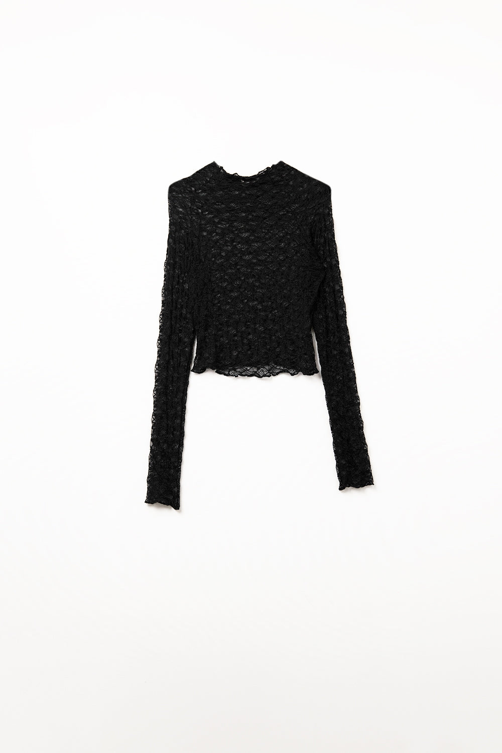 Black Cropped lace t-shirt with Long Sleeves Q2store