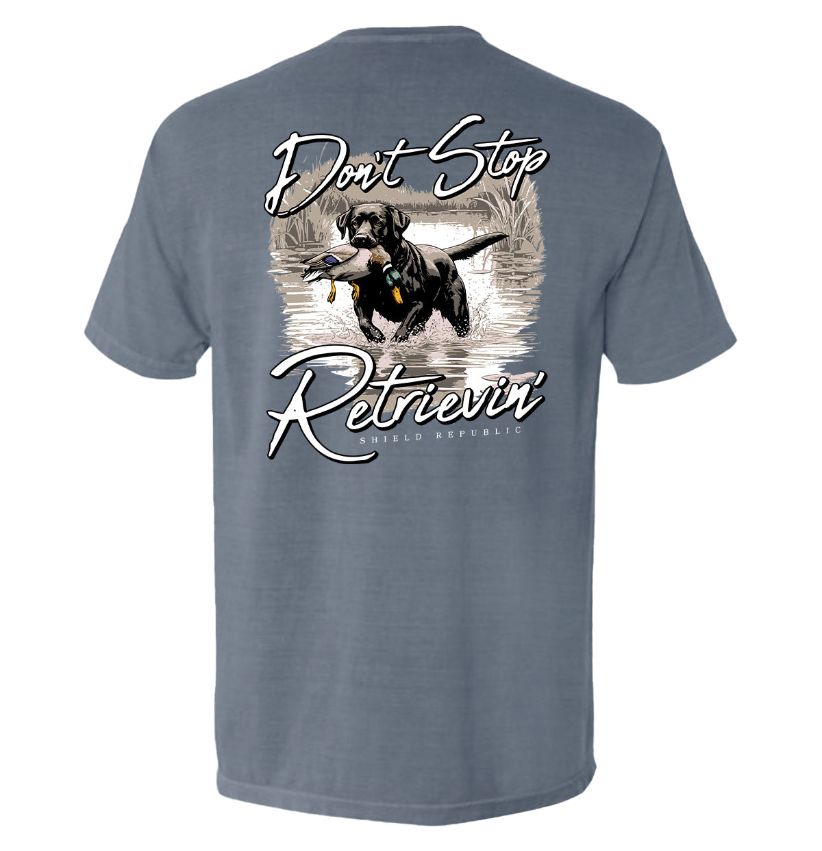Don't Stop Retrievin' Black Lab Shield Republic