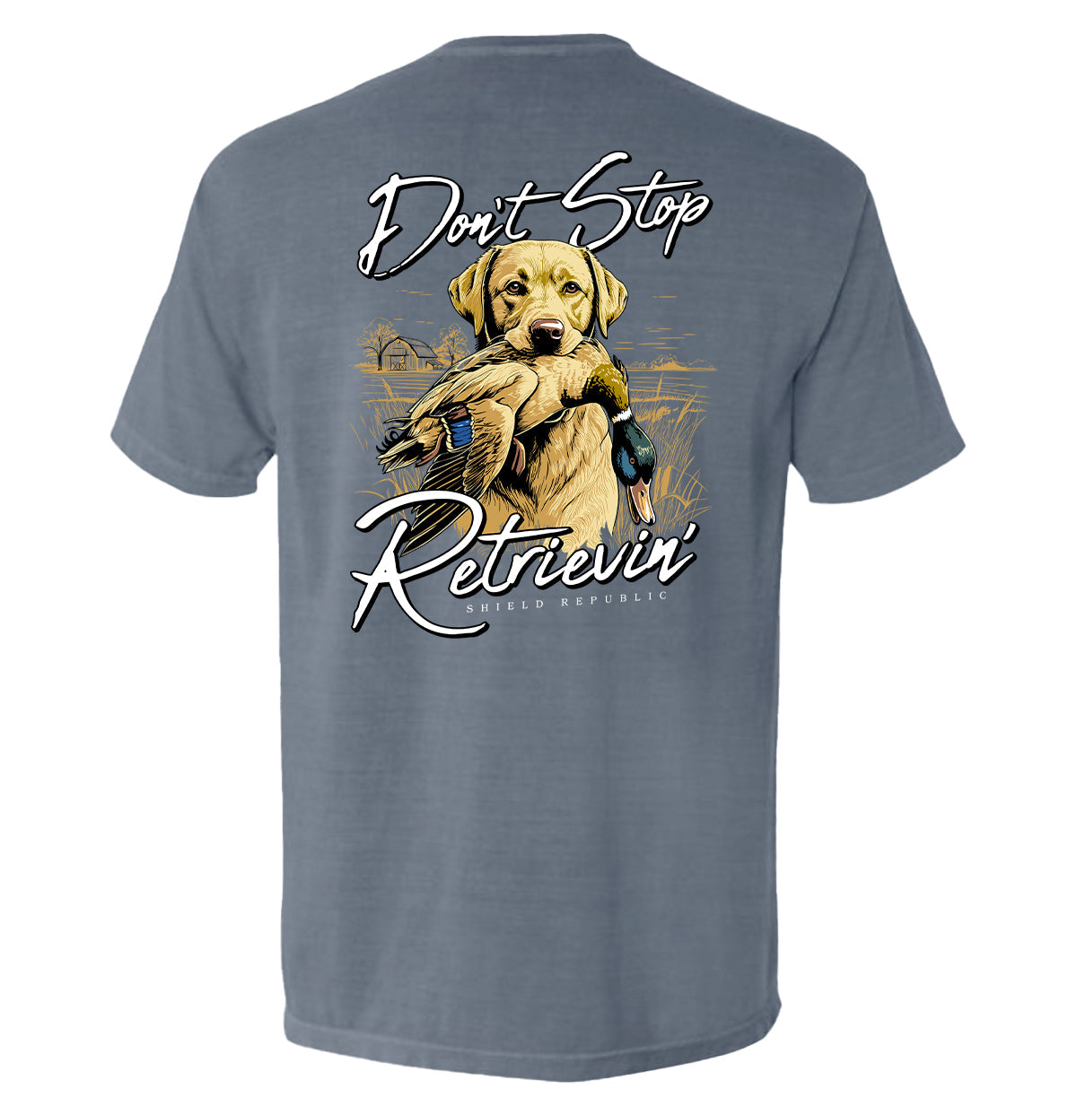 Don't Stop Retrievin Yellow Lab Shield Republic