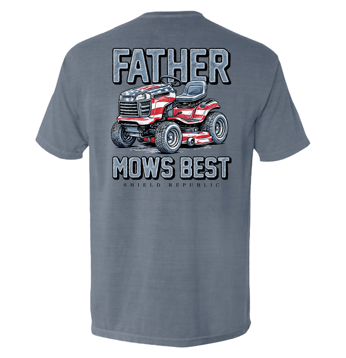 Father Mows Best Stars and Stripes Shield Republic