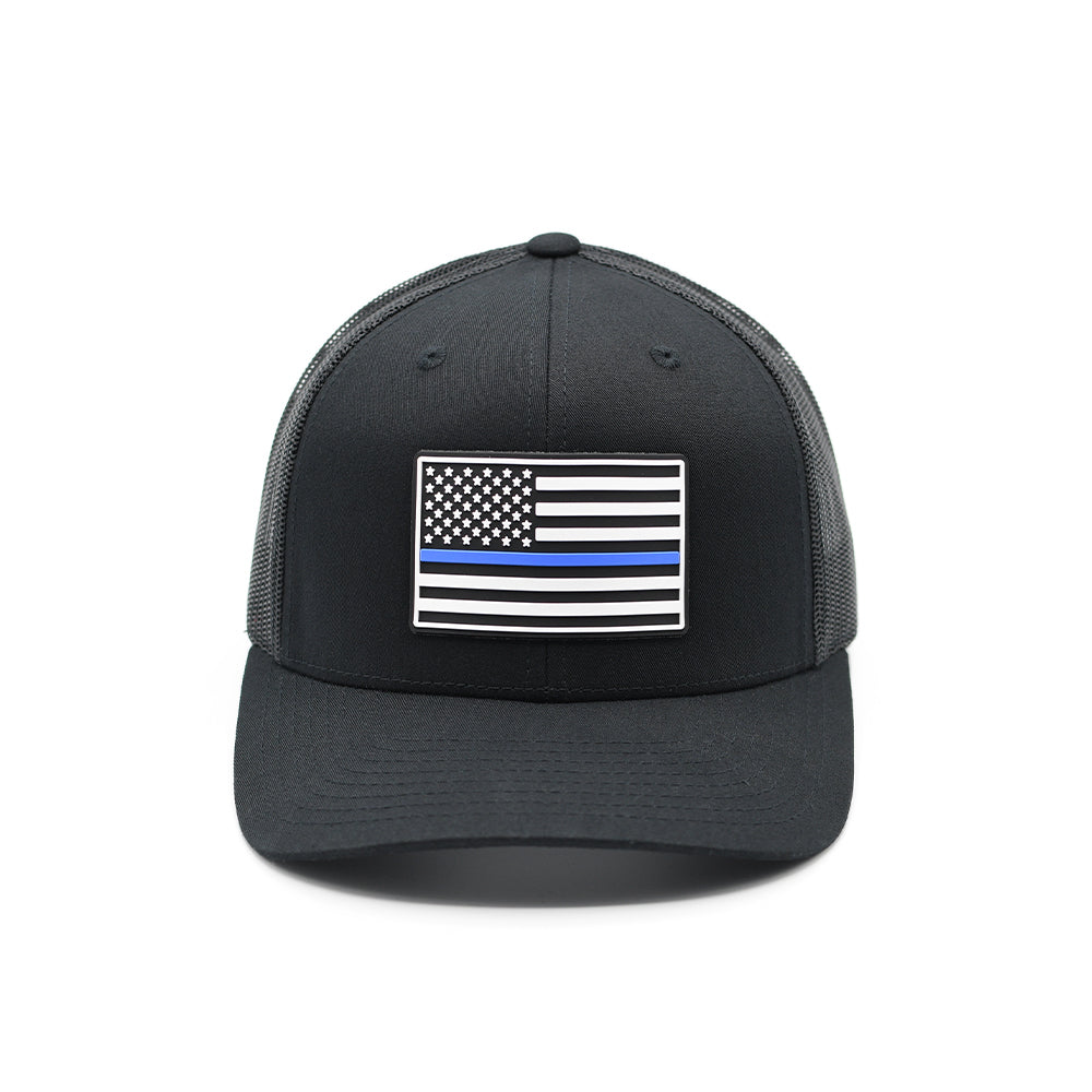 Thin Blue Line Flag PVC Patch Hat Shield Republic
