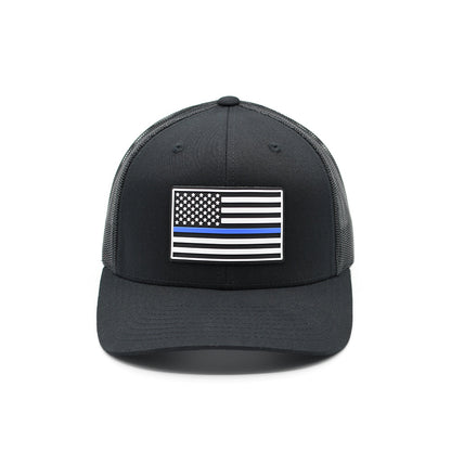 Thin Blue Line Flag PVC Patch Hat Shield Republic