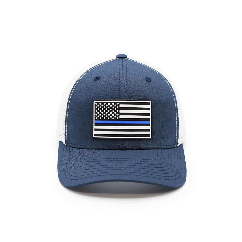 Thin Blue Line Flag PVC Patch Hat Shield Republic