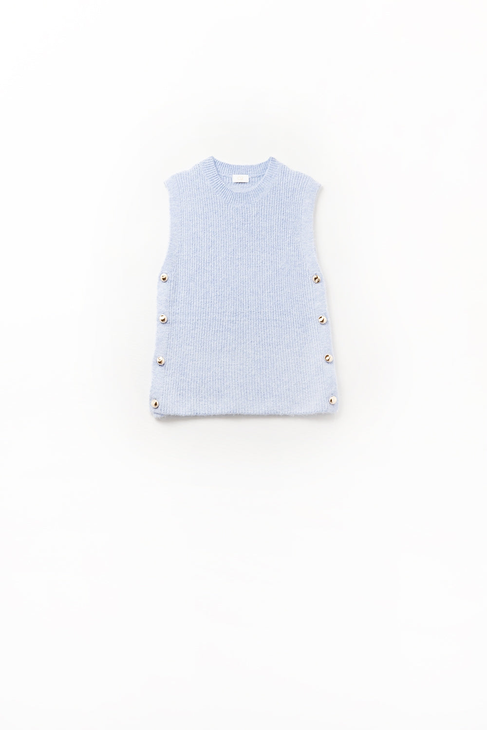 Blue sleeveless sweater with gold buttons on side Q2store