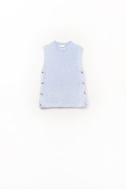Blue sleeveless sweater with gold buttons on side Q2store