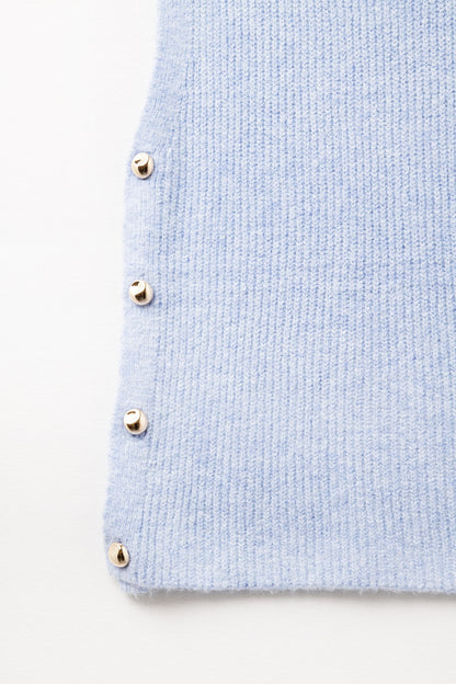 Blue sleeveless sweater with gold buttons on side Q2store