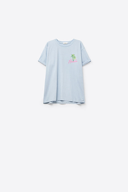 Blue t-shirt made in Italy with Honolulu graphic Q2store