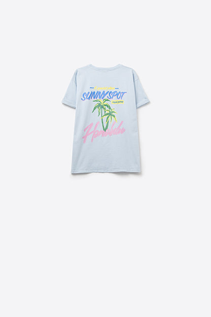 Blue t-shirt made in Italy with Honolulu graphic Q2store