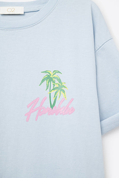 Blue t-shirt made in Italy with Honolulu graphic Q2store