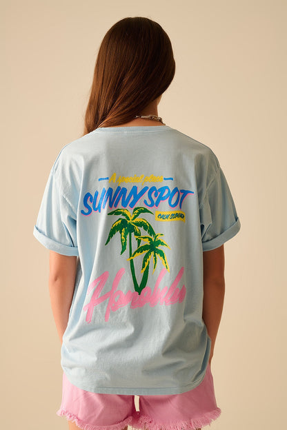 Blue t-shirt made in Italy with Honolulu graphic Q2store