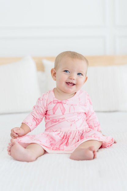 Blushing Bows 3/4 Sleeve Twirl Bodysuit