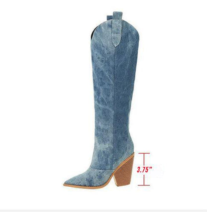 Tie Dye Denim Knee-High Cowgirl Boots Country in My Heart