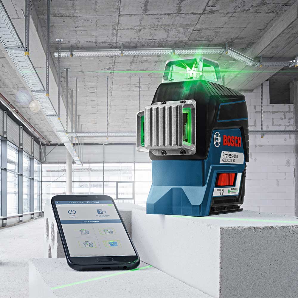 BOSCH GLL3-330CG-B 360-Degree Green Beam Three-Plane Line Laser Level with 2 Batteries VM Hardware