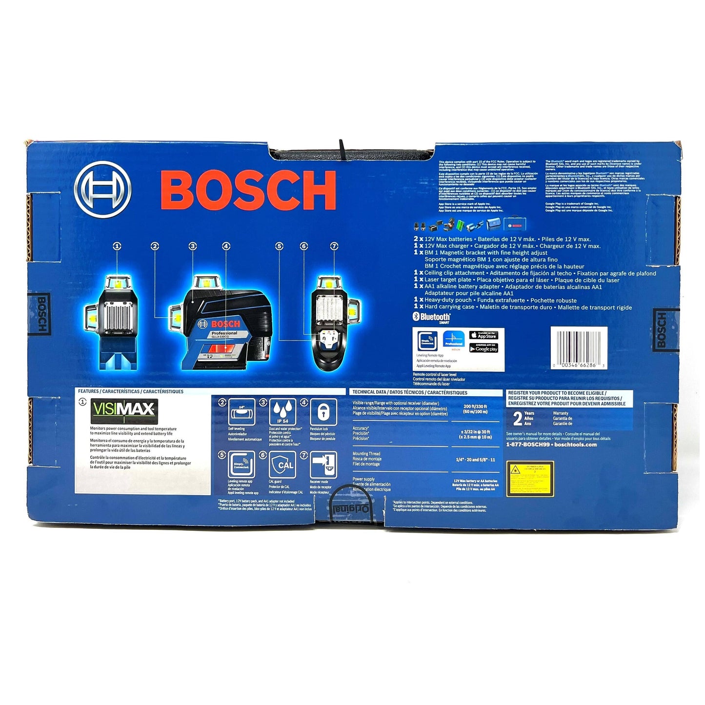 BOSCH GLL3-330CG-B 360-Degree Green Beam Three-Plane Line Laser Level with 2 Batteries VM Hardware