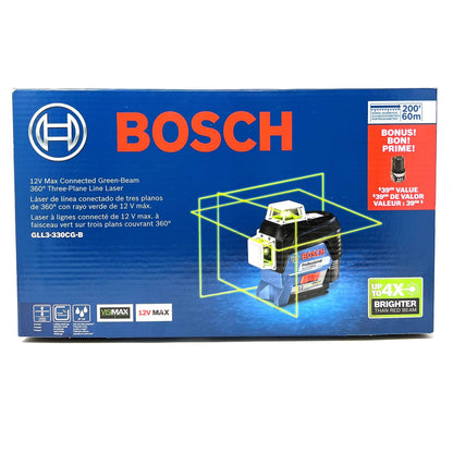 BOSCH GLL3-330CG-B 360-Degree Green Beam Three-Plane Line Laser Level with 2 Batteries VM Hardware