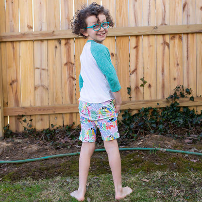 "Jungle Jam" Tropical Birds Drawstring Shorts with Pockets Princess Awesome & Boy Wonder