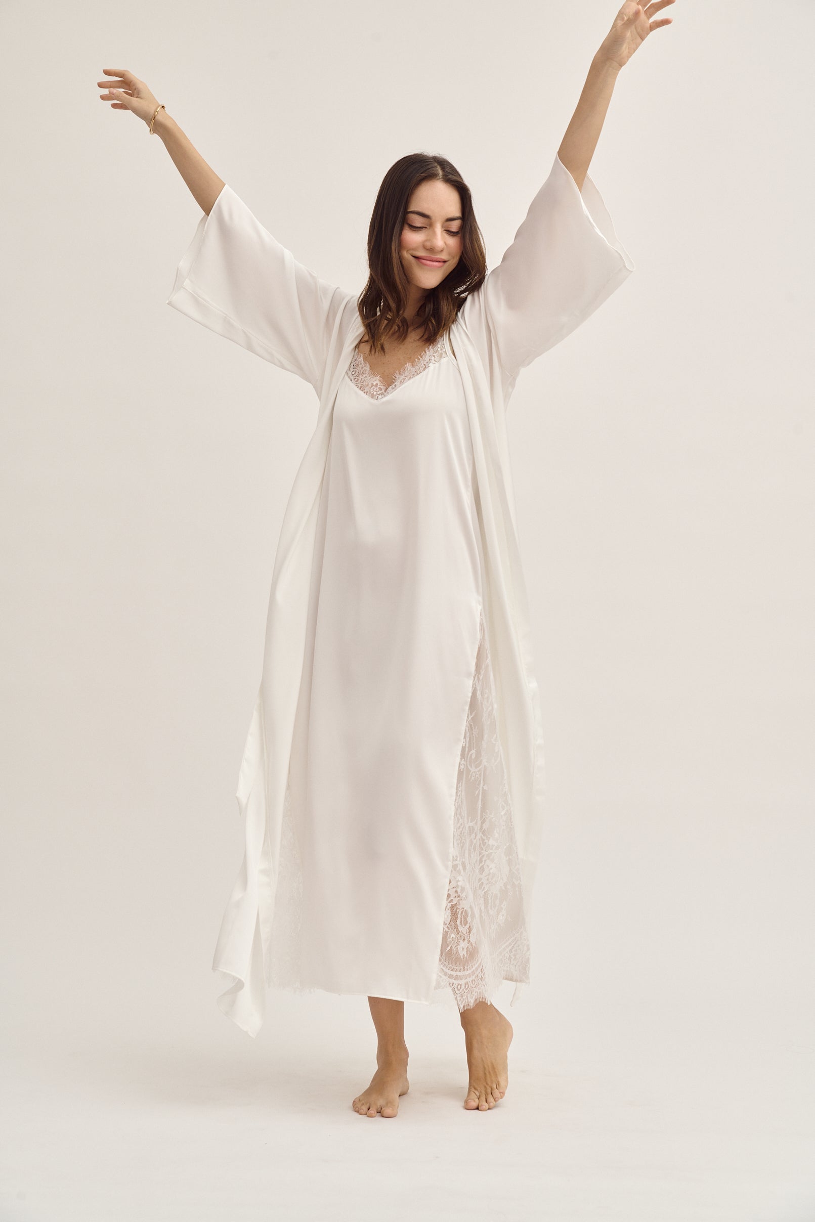 Washable Silk Kimono & Dress Bridal Set Simoné Sleepwear USA