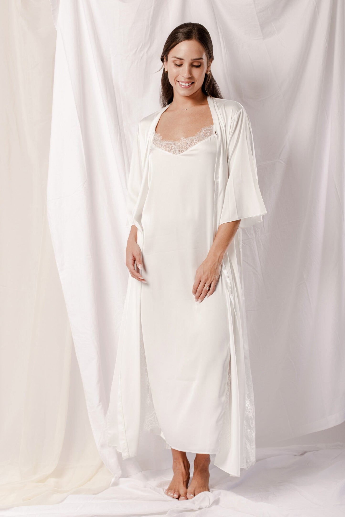 Washable Silk Kimono & Dress Bridal Set Simoné Sleepwear USA