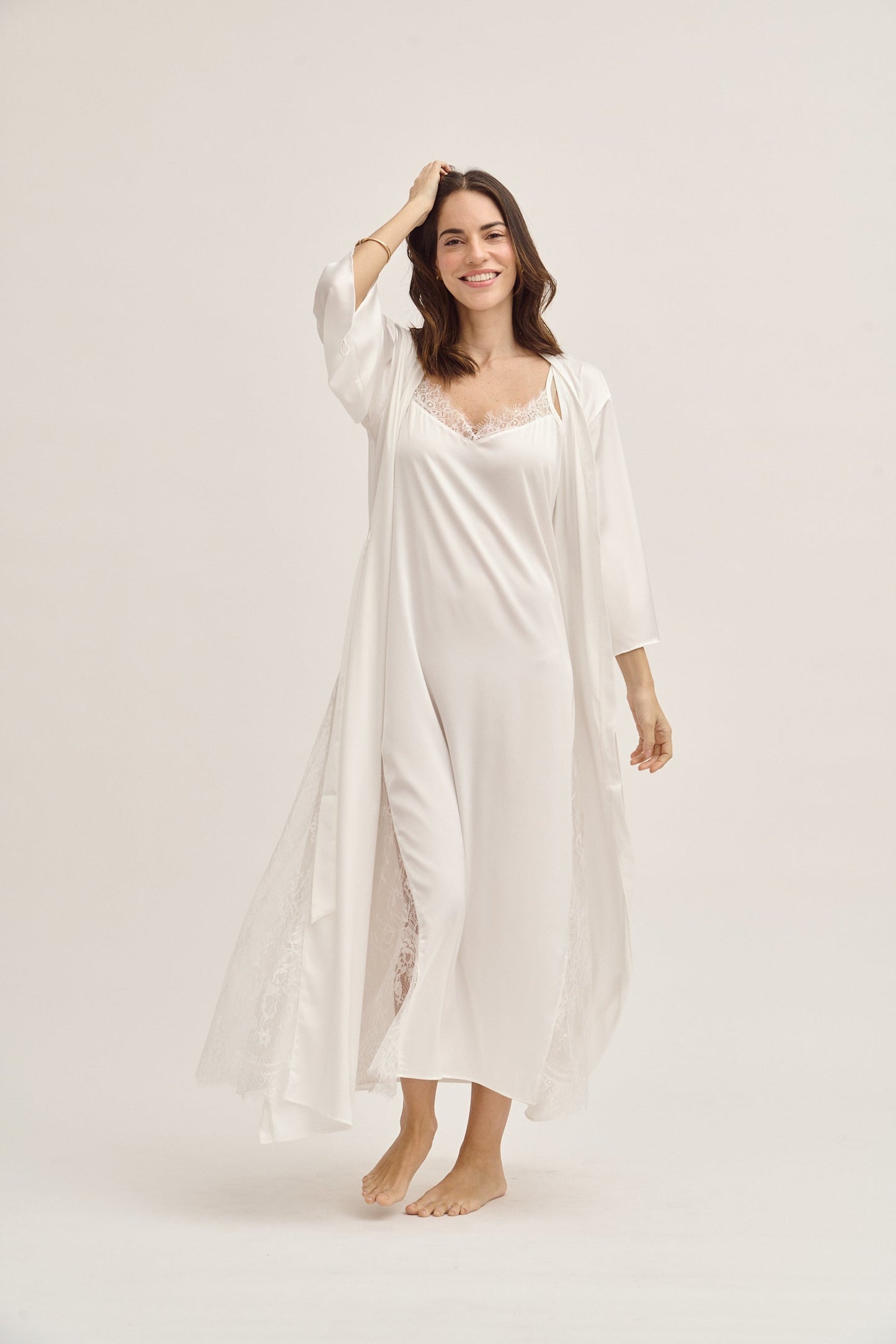Washable Silk Kimono & Dress Bridal Set Simoné Sleepwear USA