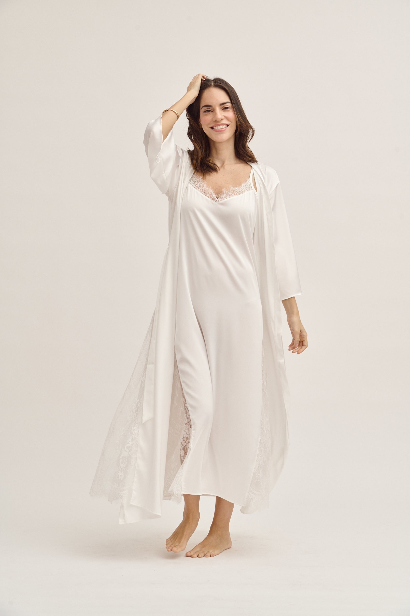 Washable Silk Kimono & Dress Bridal Set Simoné Sleepwear USA