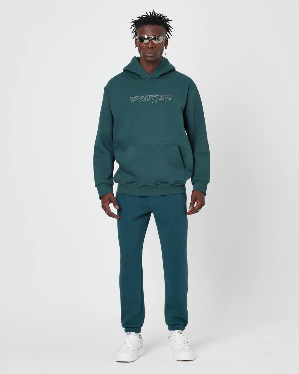 Brother Oversized Hoodie Sweatshirt - Embroidered and Raised Details Withinblack