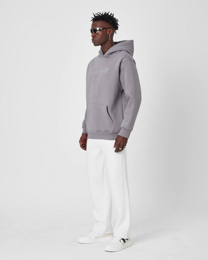 Brother Oversized Hoodie Sweatshirt - Embroidered and Raised Details Withinblack