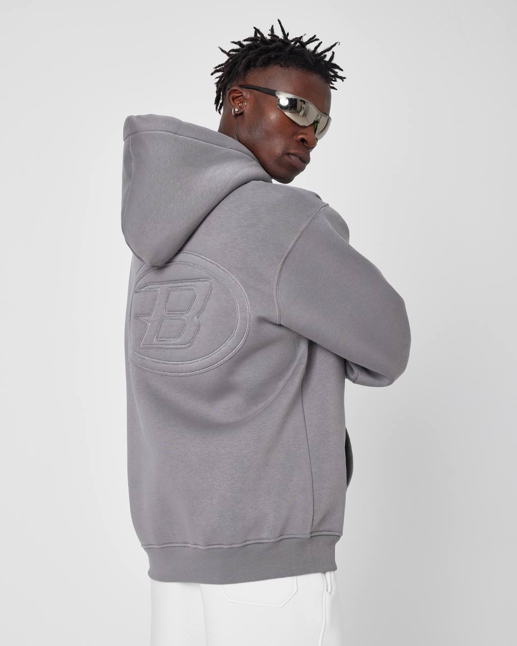 Brother Oversized Hoodie Sweatshirt - Embroidered and Raised Details Withinblack