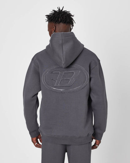Brother Oversized Hoodie Sweatshirt - Embroidered and Raised Details Withinblack
