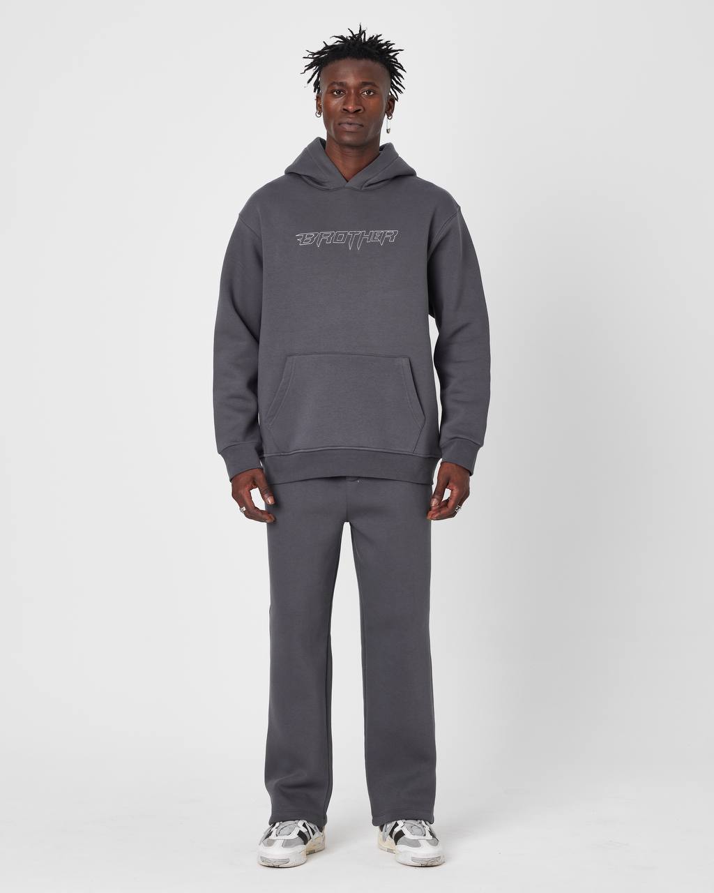Brother Oversized Hoodie Sweatshirt - Embroidered and Raised Details Withinblack