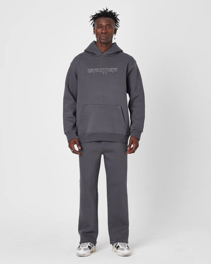 Brother Oversized Hoodie Sweatshirt - Embroidered and Raised Details Withinblack