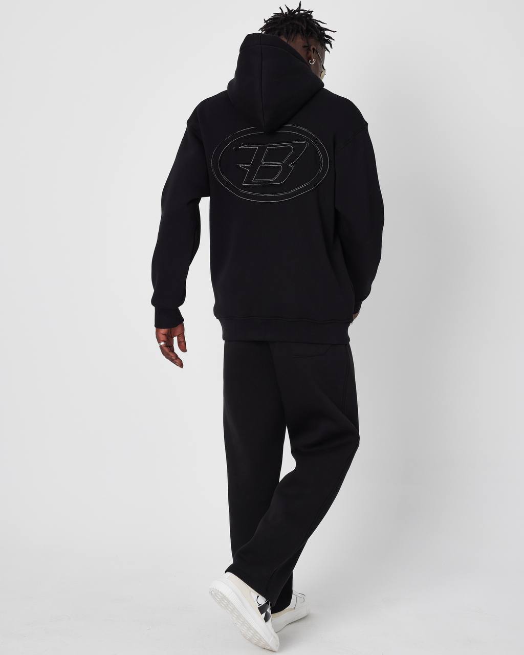 Brother Oversized Hoodie Sweatshirt - Embroidered and Raised Details Withinblack