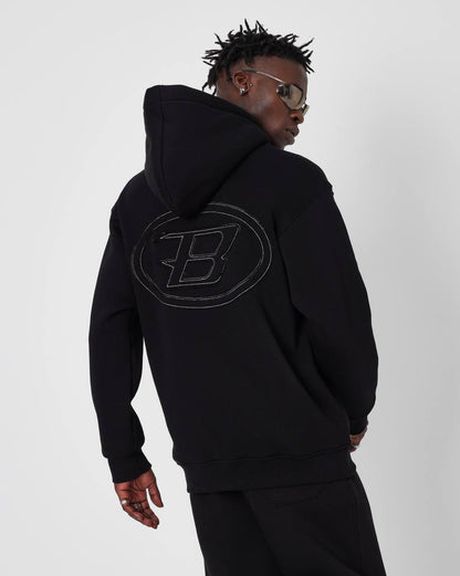 Brother Oversized Hoodie Sweatshirt - Embroidered and Raised Details Withinblack