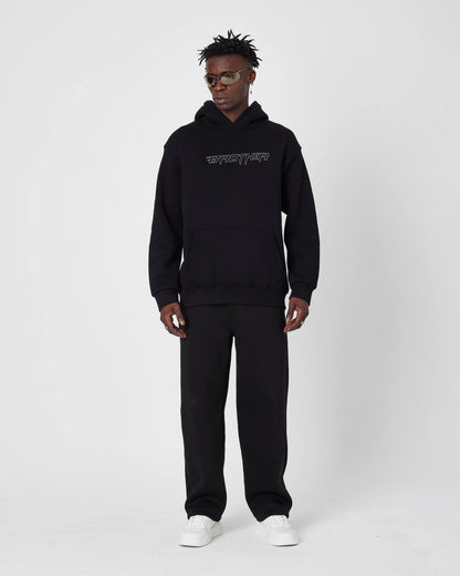 Brother Oversized Hoodie Sweatshirt - Embroidered and Raised Details Withinblack