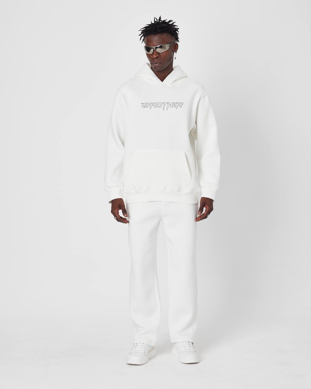 Brother Oversized Hoodie Sweatshirt - Embroidered and Raised Details Withinblack