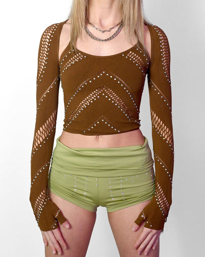 Brown Halter Bolero Set SUSPEX Rave Outfits