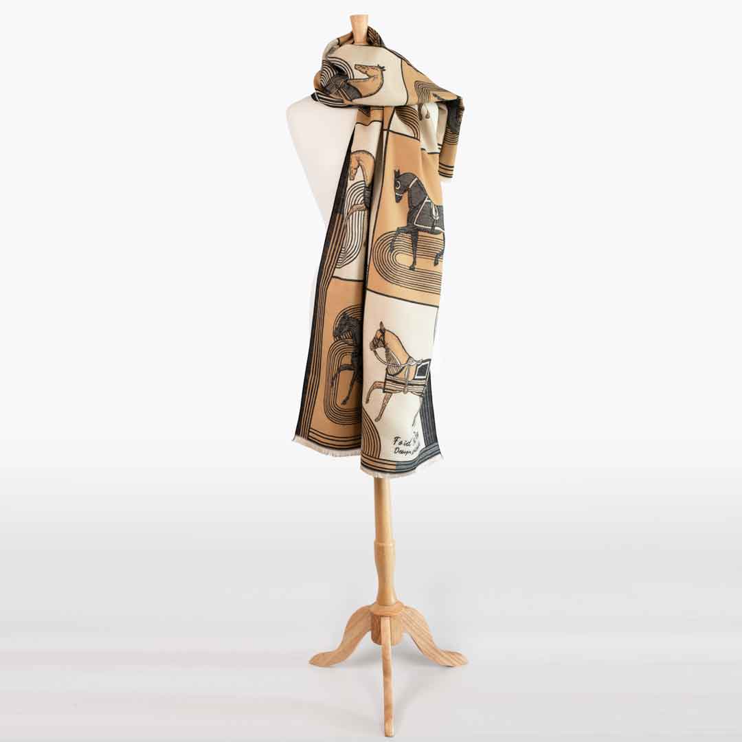 Cavallo -  Caramel Equestrian Motif Luxe Shawl Urban-Equestrian
