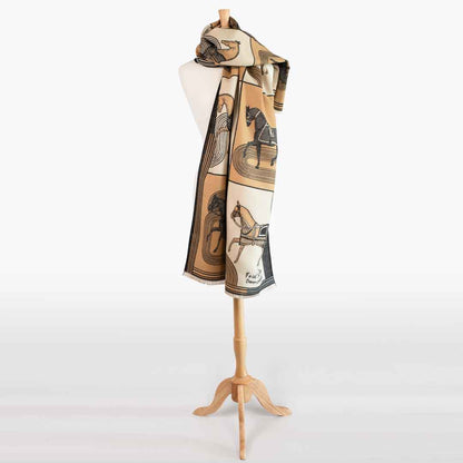 Cavallo -  Caramel Equestrian Motif Luxe Shawl Urban-Equestrian