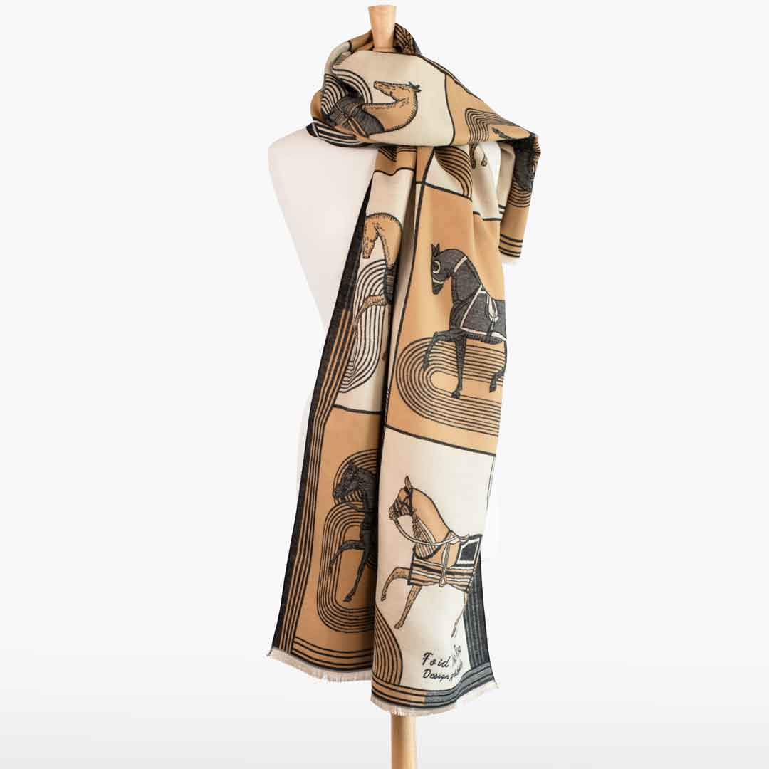 Cavallo -  Caramel Equestrian Motif Luxe Shawl Urban-Equestrian