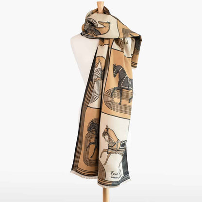 Cavallo -  Caramel Equestrian Motif Luxe Shawl Urban-Equestrian