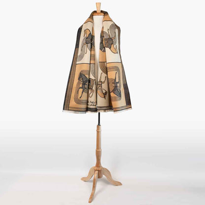 Cavallo -  Caramel Equestrian Motif Luxe Shawl Urban-Equestrian