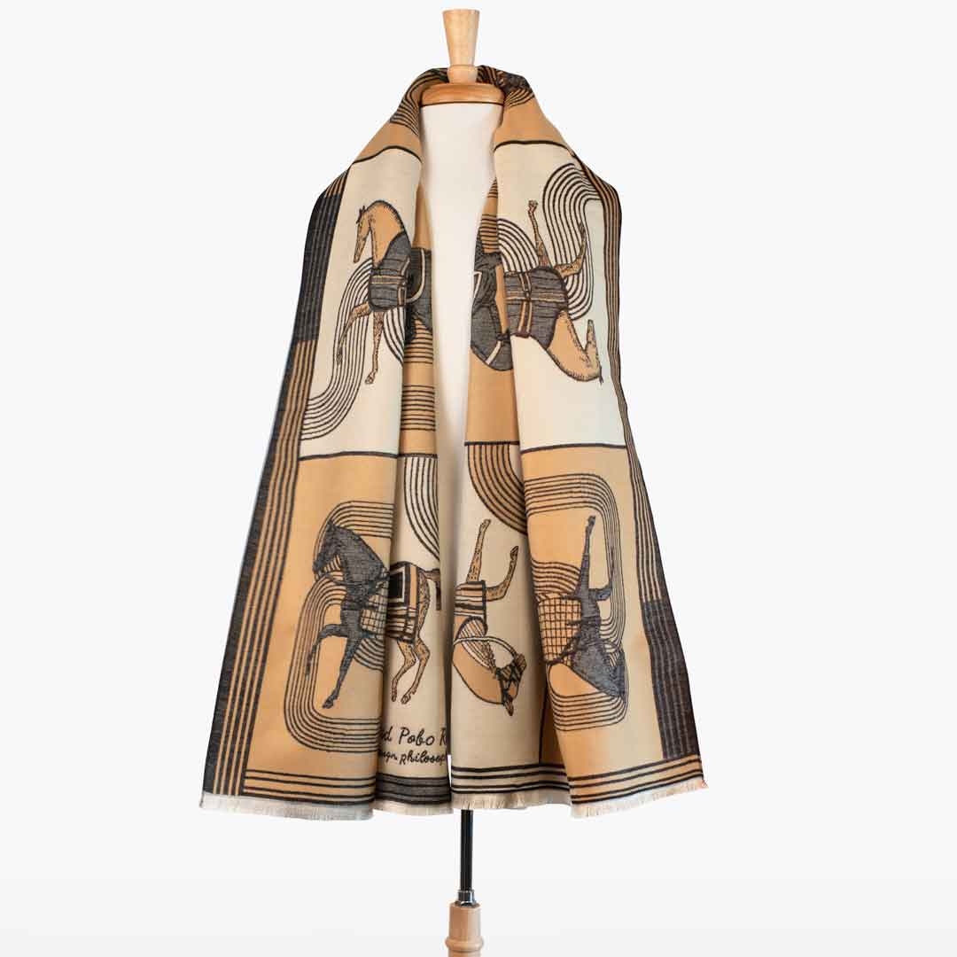 Cavallo -  Caramel Equestrian Motif Luxe Shawl Urban-Equestrian