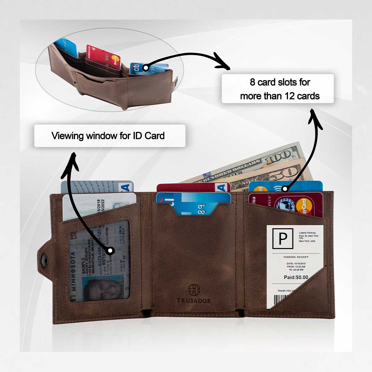 Verona Front Pocket Trifold Leather Wallet Trusador