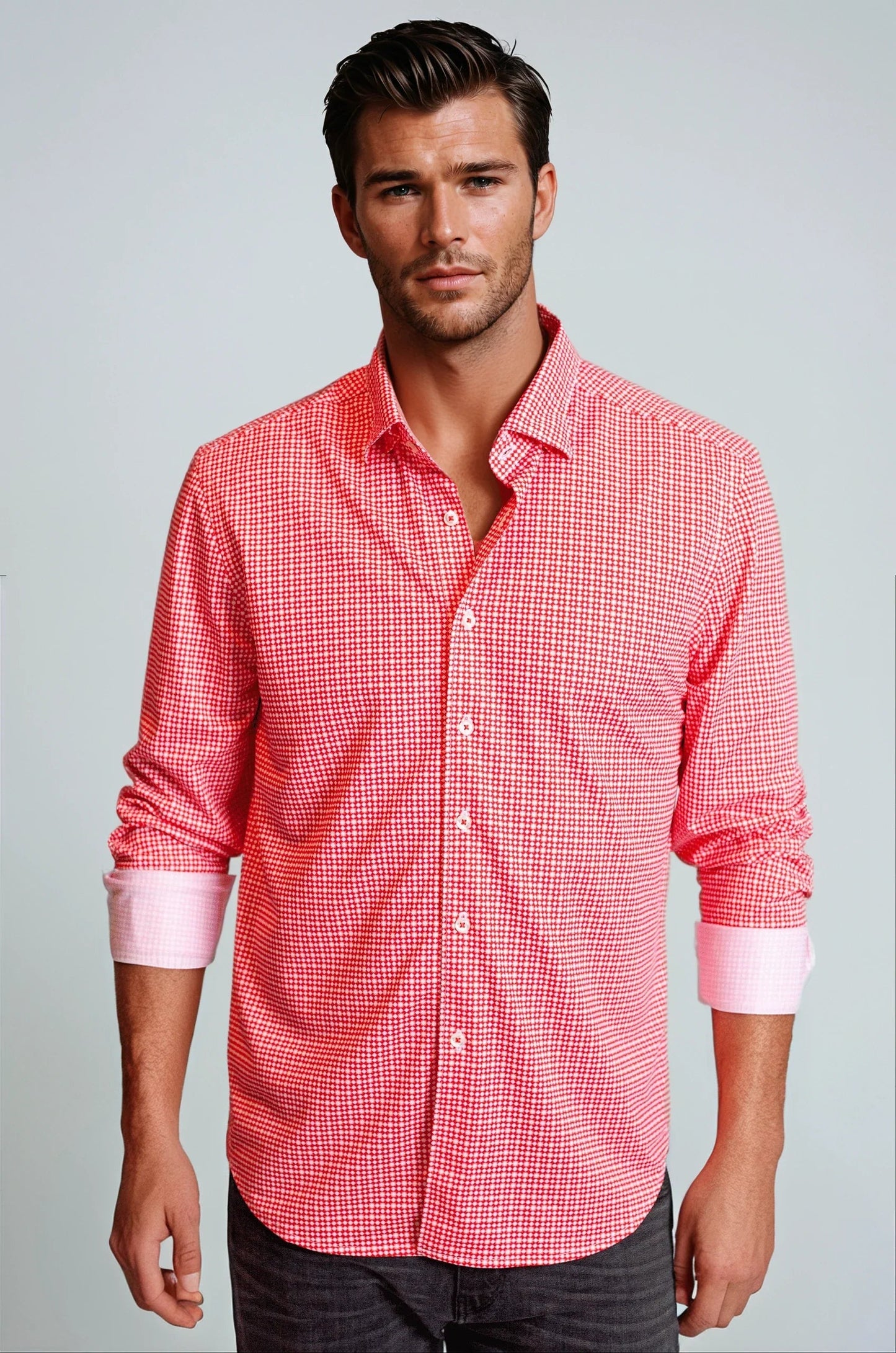 Swiss Check Long Sleeve Tech Shirt - Red Buki