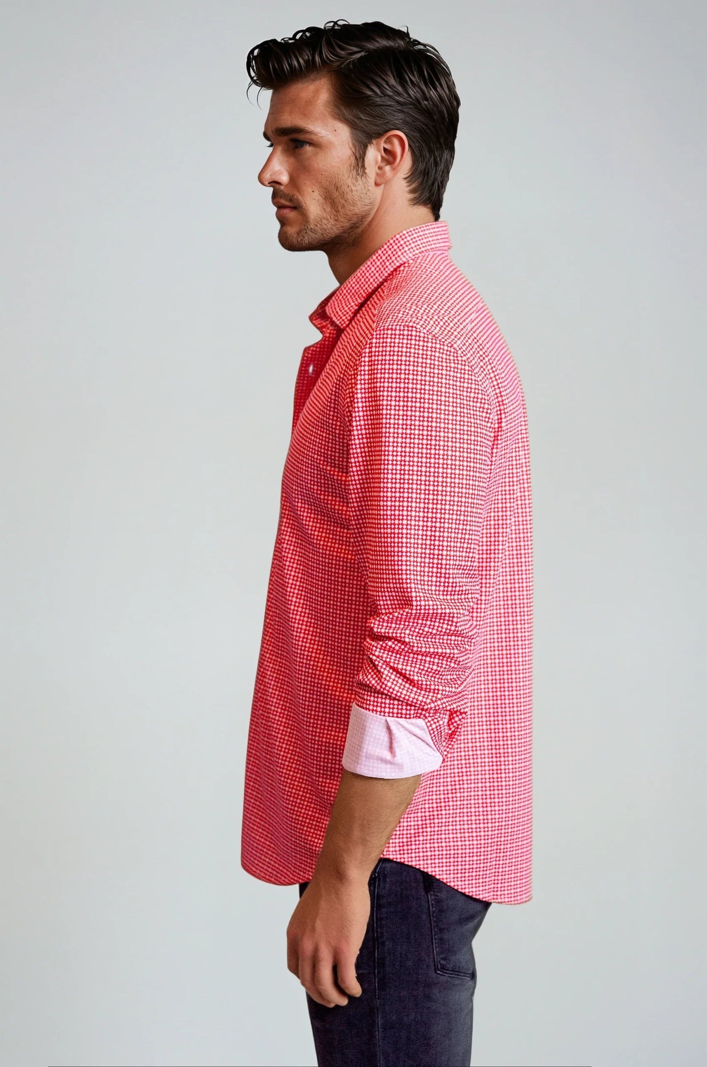Swiss Check Long Sleeve Tech Shirt - Red Buki